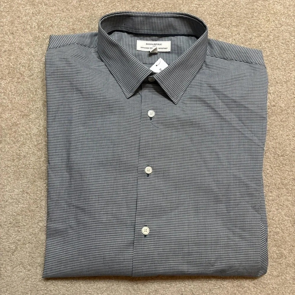 NWT Banana Republic Shirt Mens Large Gray Houndstooth Untucked Dress Stretch LS